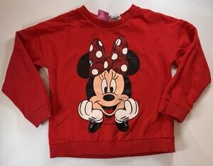 Disney Minnie Mouse Toddler 5T Red Sweatshirt Polka Dot Glitter Bow Holiday